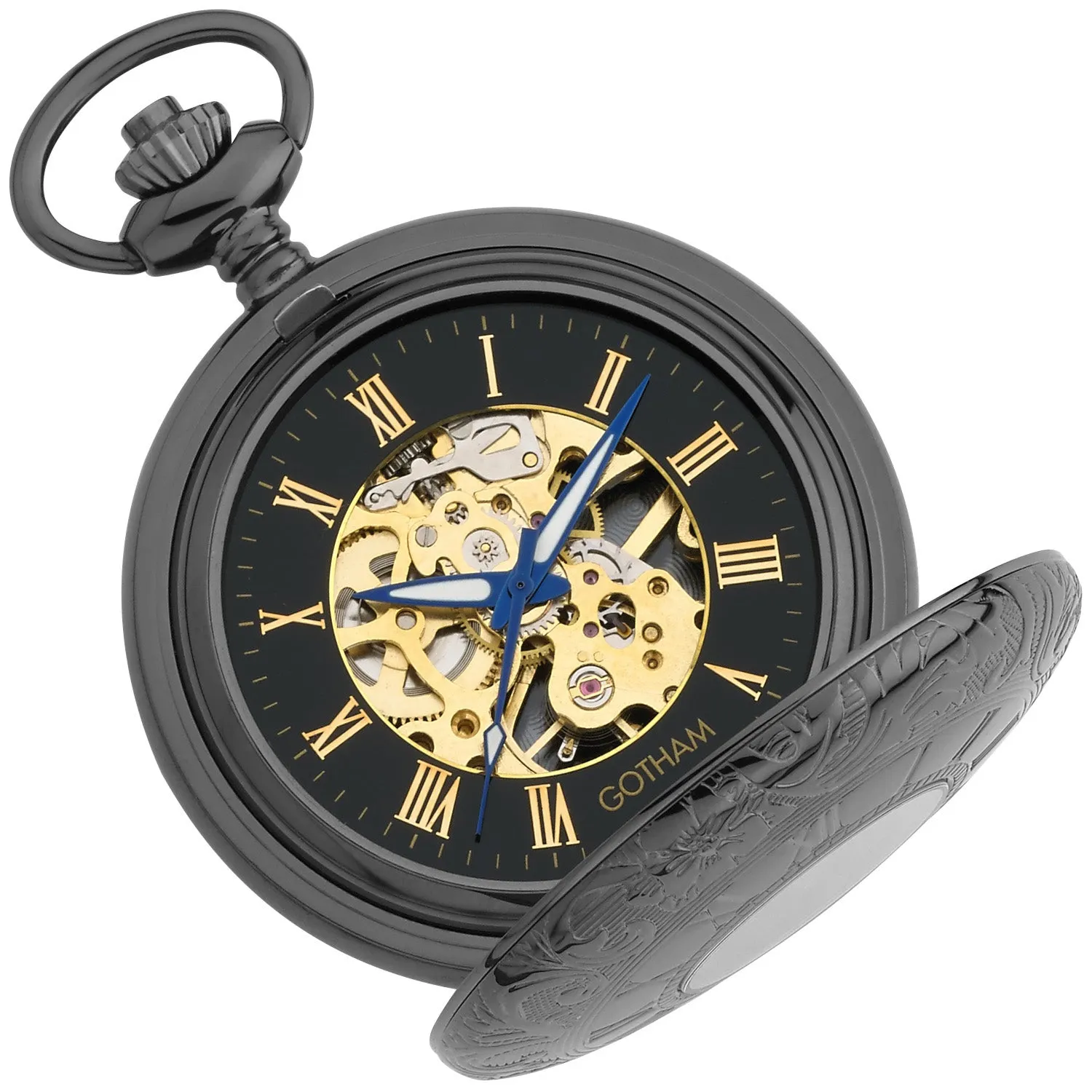 Gotham Men's Gun-Tone 17 Jewel Mechanical Double Half Hunter Pocket Watch # GWC14040BBK