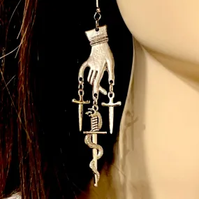 Gothic Hand and Sword Pendant Earrings