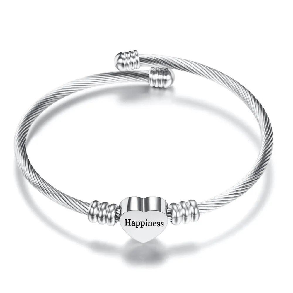 Gratuity Gift "Happiness" Stainless Steel Charm Bangle