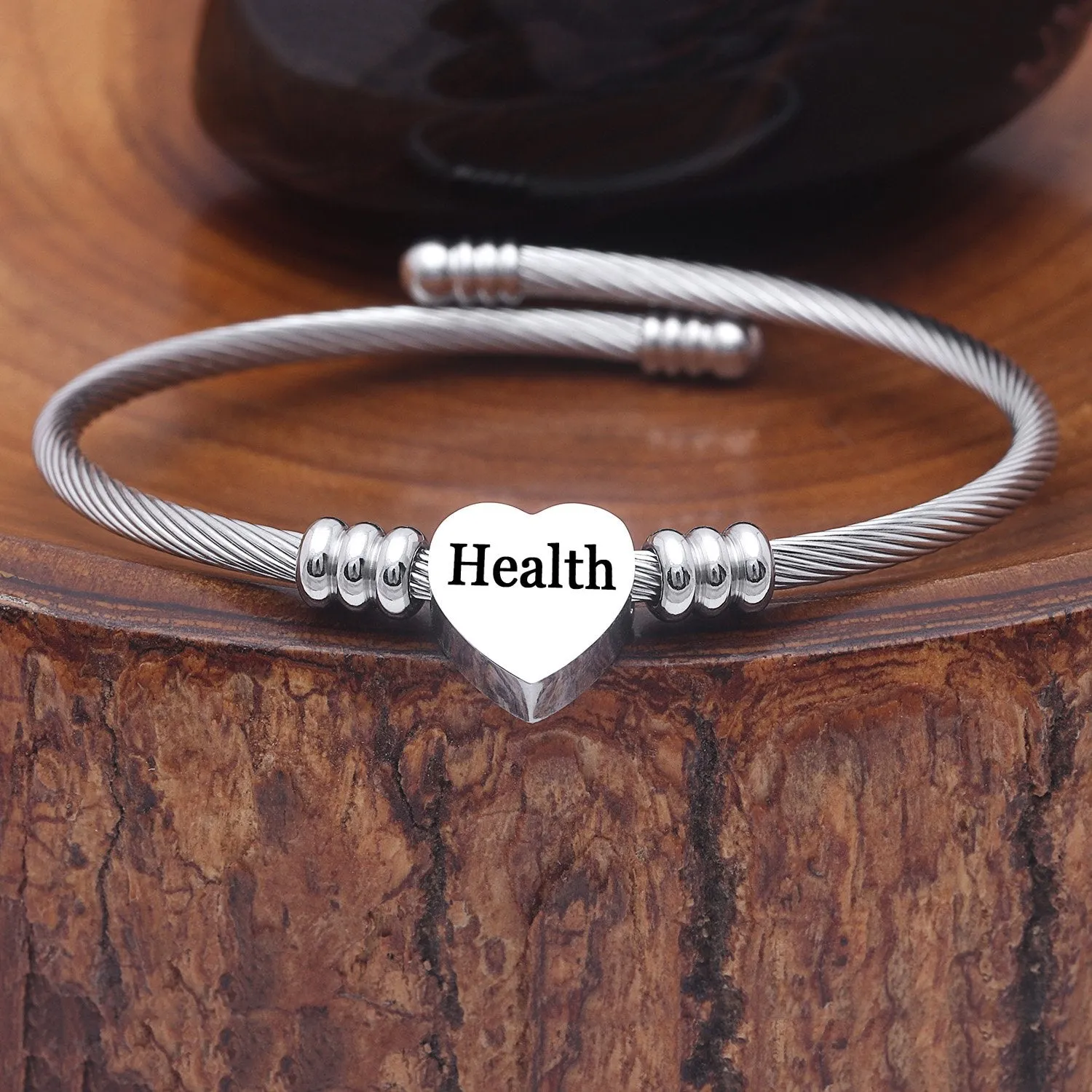 Gratuity Gift "Health" Stainless Steel Charm Bangle