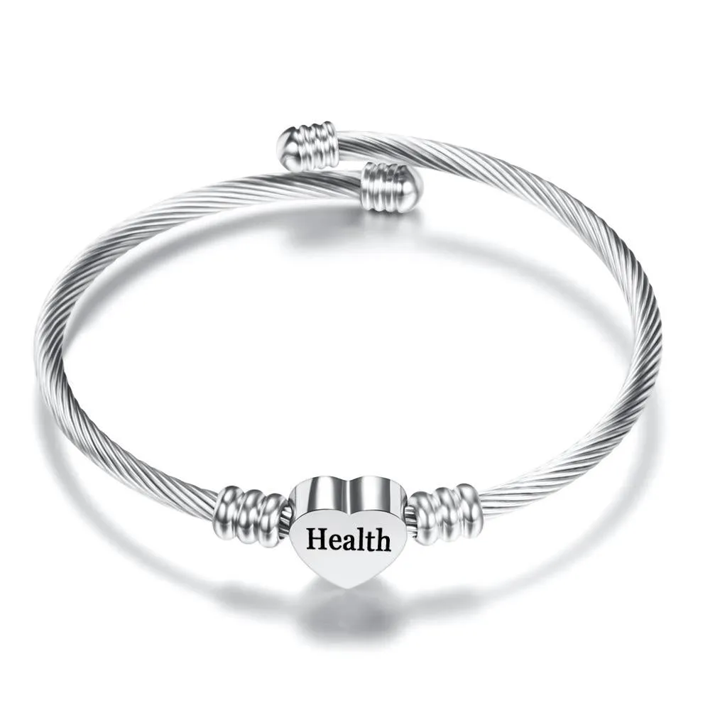 Gratuity Gift "Health" Stainless Steel Charm Bangle