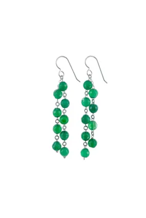 Green Agate Chandelier Bead Silver Earrings