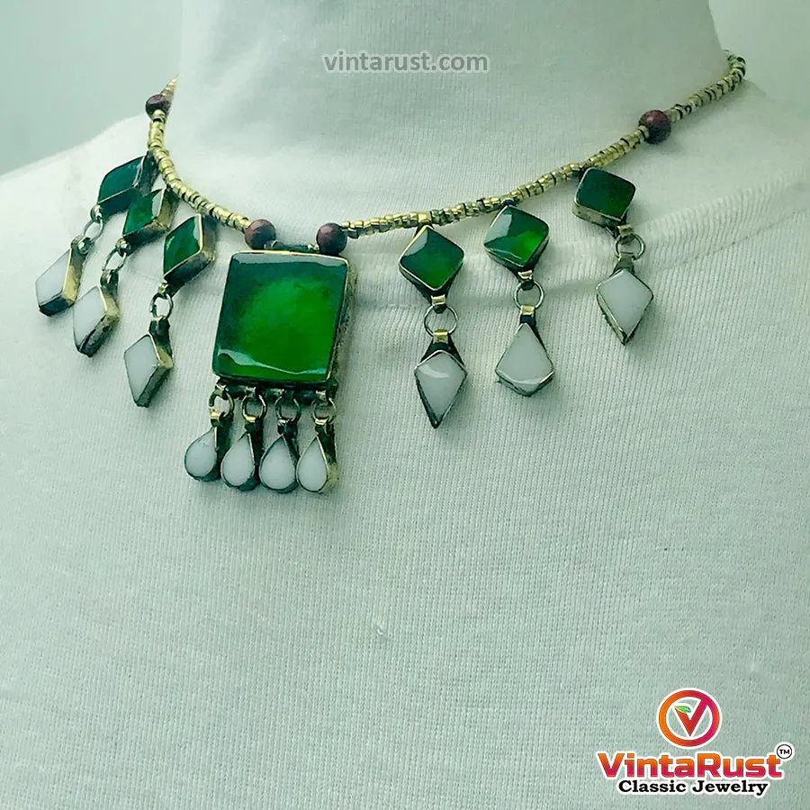 Green and White Stone Necklace