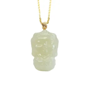 Green Tara Buddha Necklace with Hetian Jade Pendant