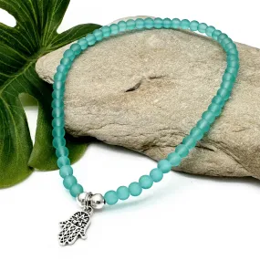 Hamsa Charm Frosted Bead Anklet - Colour Choice - Fatima's Hand