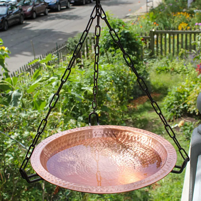 Hanging Hammered Solid Copper Bird Bath