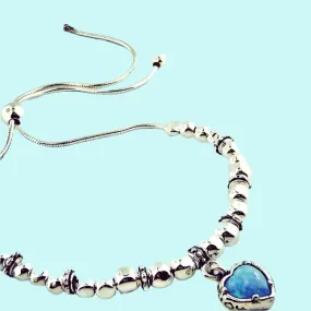 Heart Charm bracelet Jewish jewelry Blue Opal for a good Luck