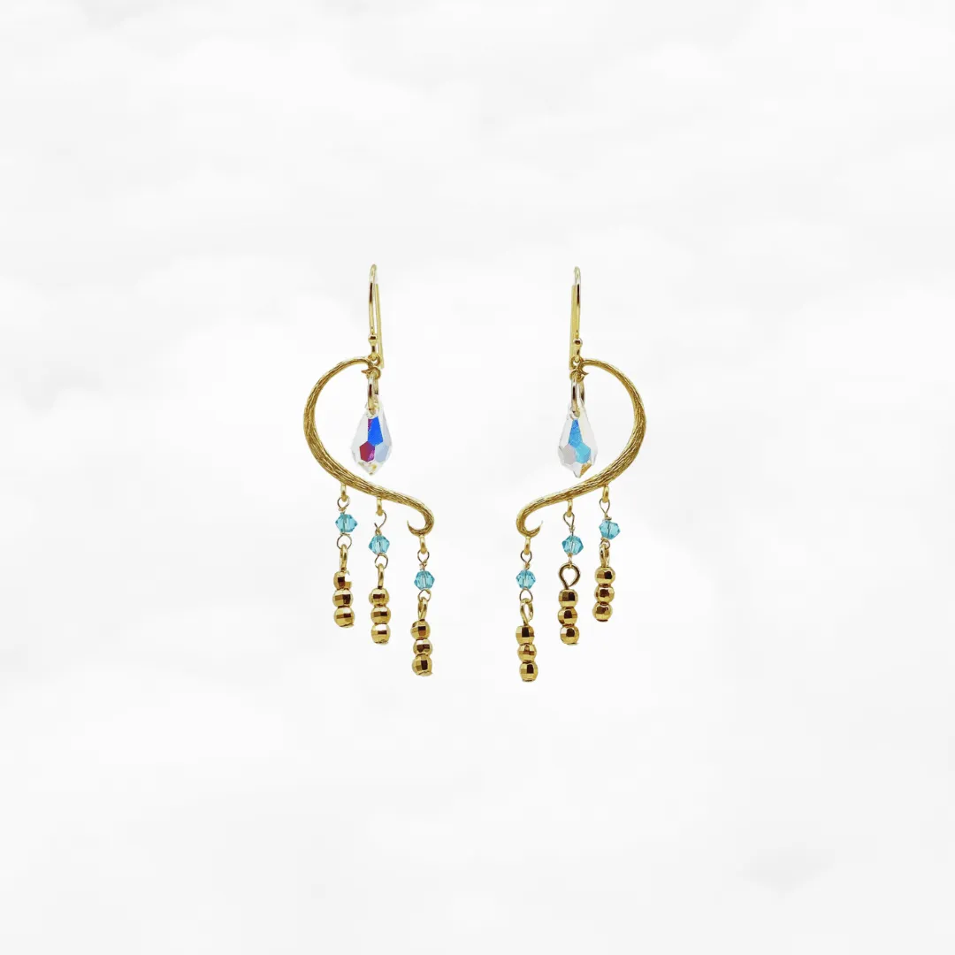 Heavenly Elegance Gold Blue Earrings