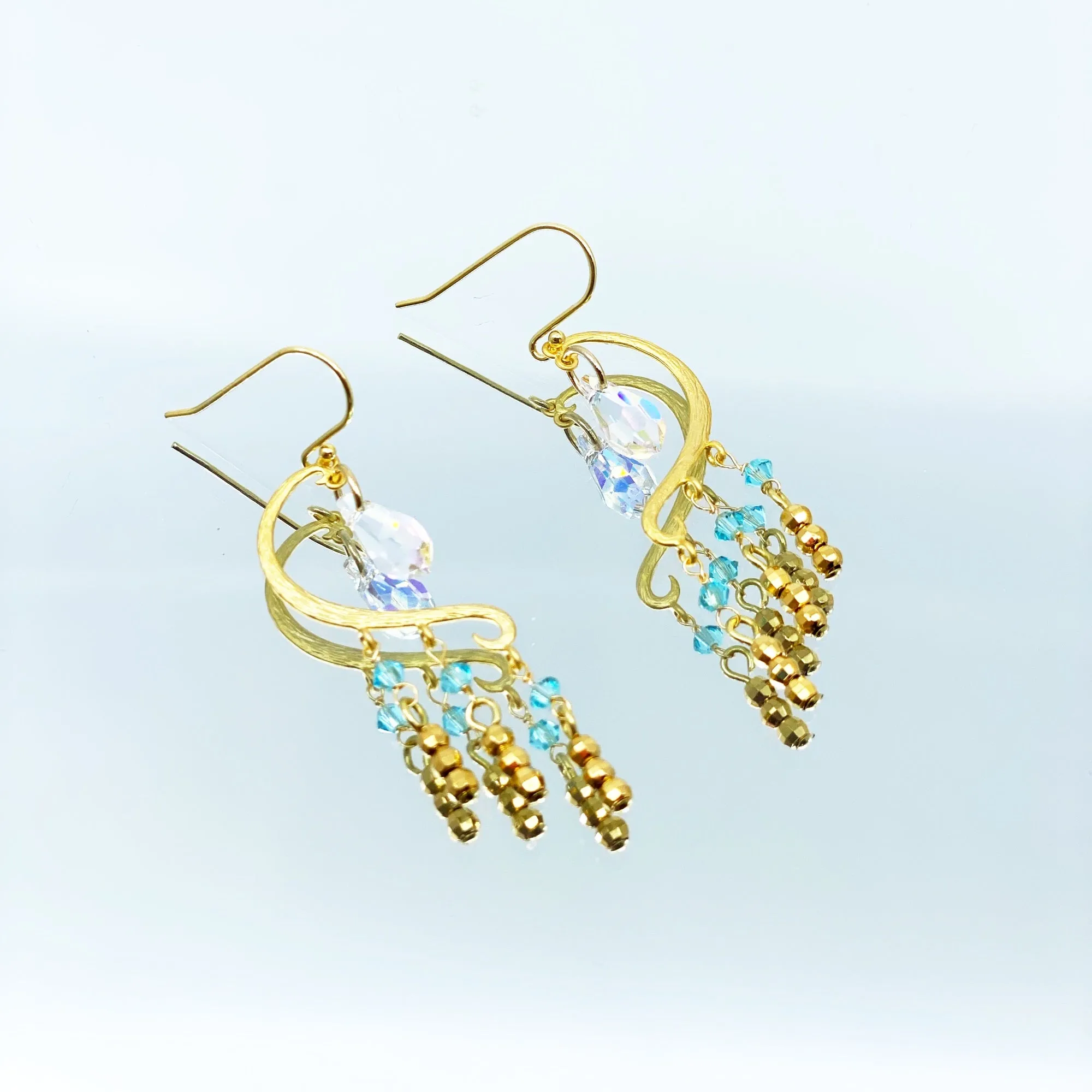 Heavenly Elegance Gold Blue Earrings