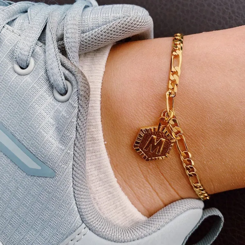 Hexagon Alphabet Leg Chain Letter Anklet