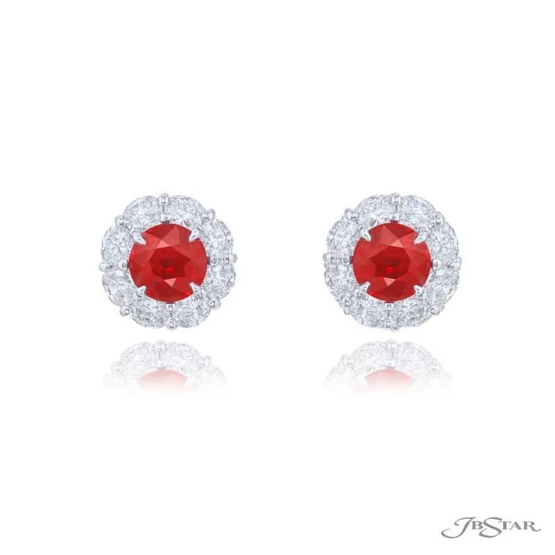 JB Star Round Ruby And Diamond Stud Earrings