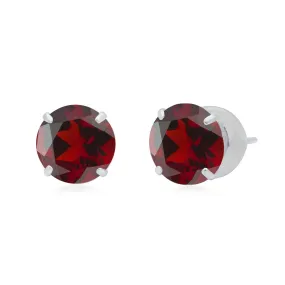 Jewelili 10K White Gold With Round Cut Ruby Cubic Zirconia Solitaire Stud Earrings