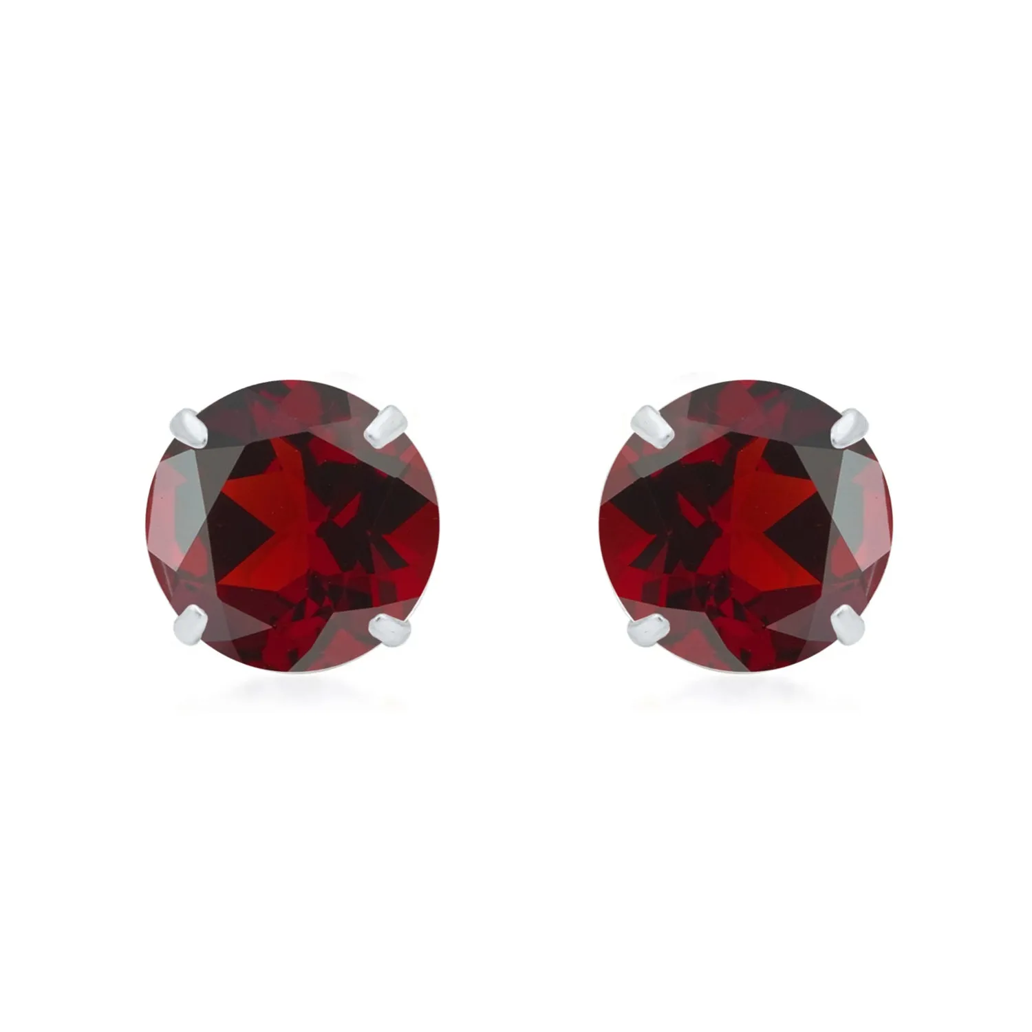 Jewelili 10K White Gold With Round Cut Ruby Cubic Zirconia Solitaire Stud Earrings