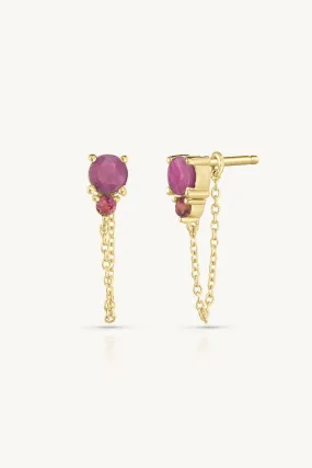 July Ombre Ruby Birthstone Gold Stud