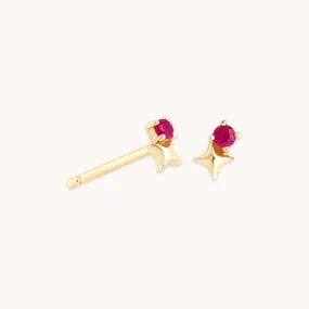 July Ruby Birthstone Earrings in Solid Gold