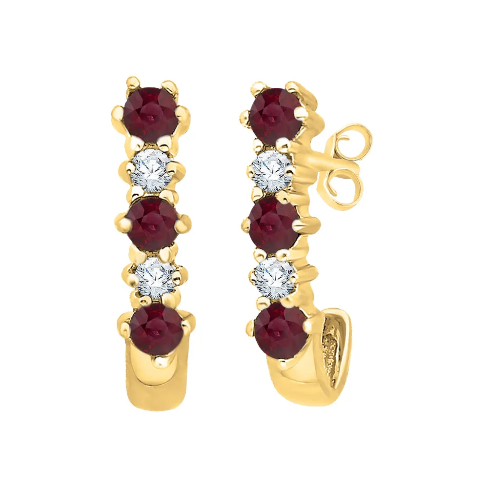 KATARINA Ruby and Diamond J Hoop Earrings (1/2 cttw)