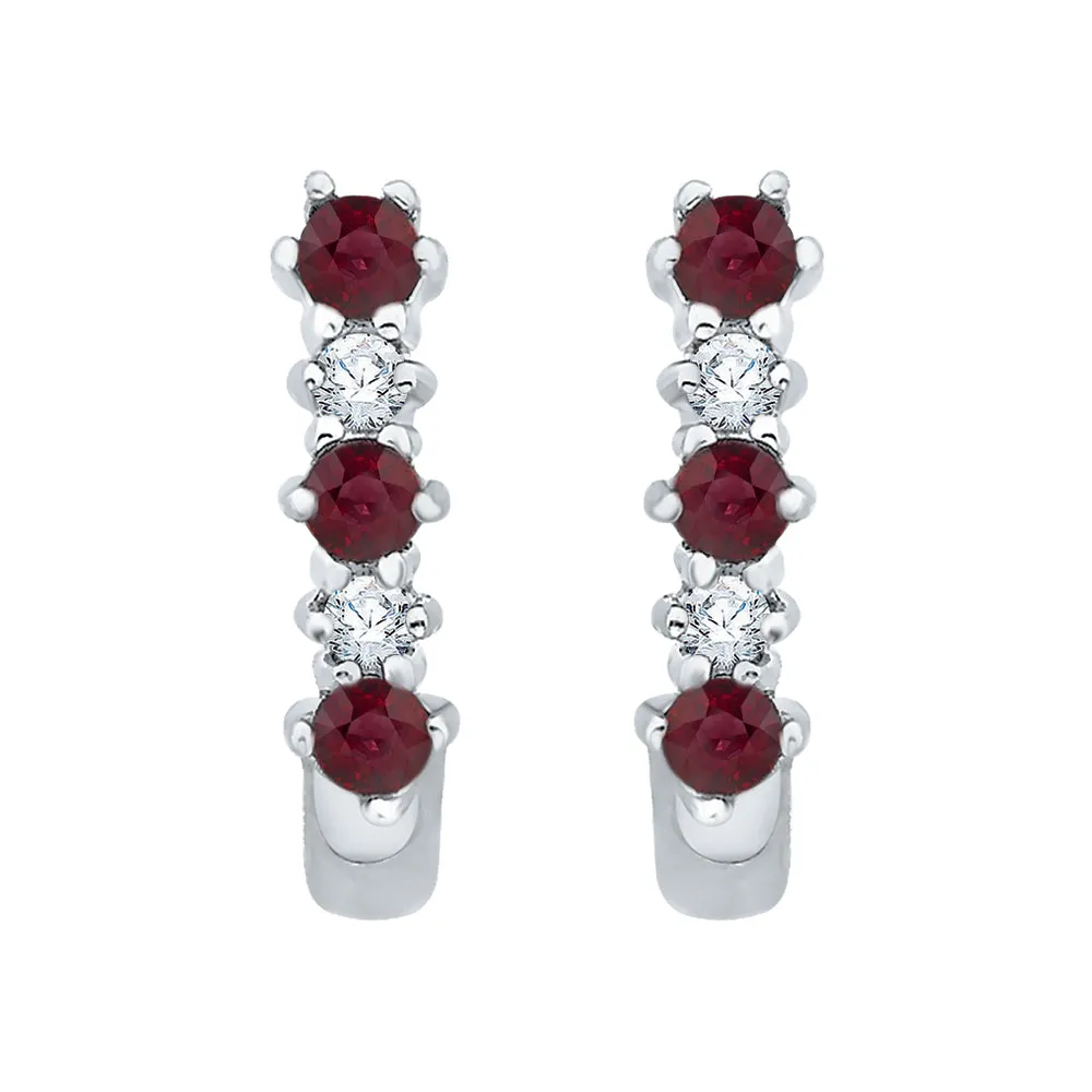 KATARINA Ruby and Diamond J Hoop Earrings (1/2 cttw)