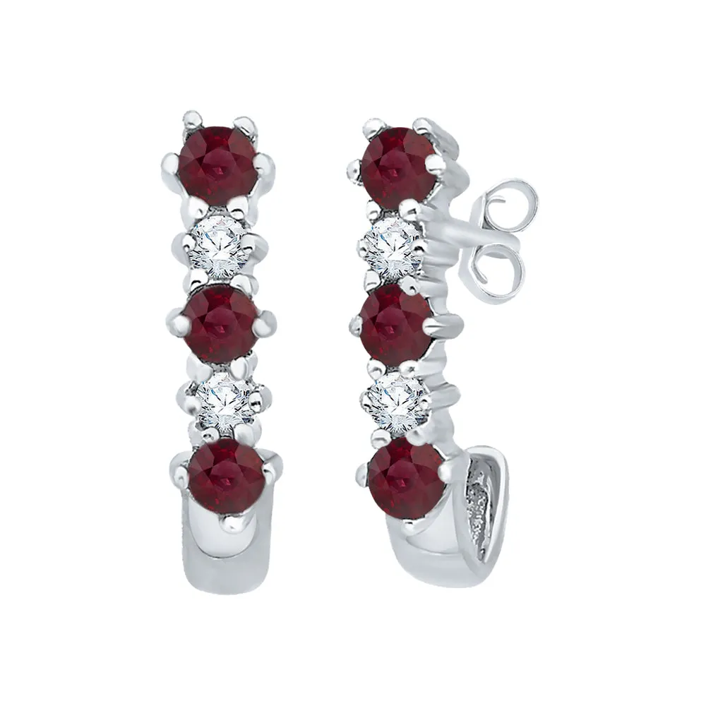 KATARINA Ruby and Diamond J Hoop Earrings (1/2 cttw)