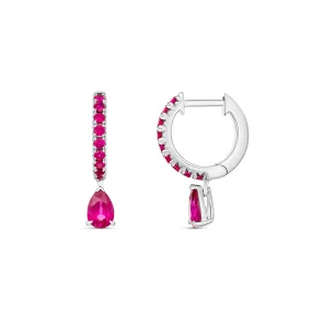 Krisscut Pear Cut Ruby Gemstone Drop Earrings | 18K White Gold