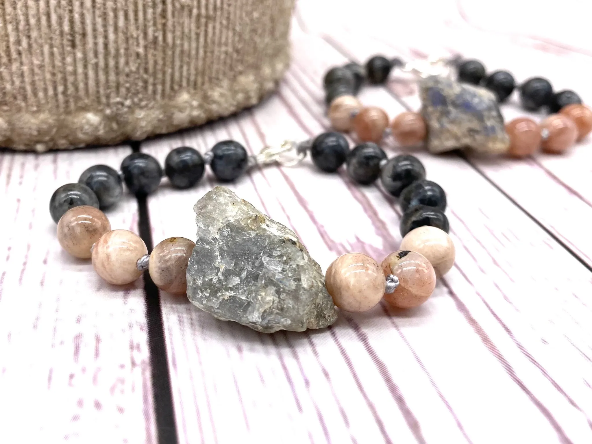 Labradorite, Anthracite and Sunstone Statement Bracelet