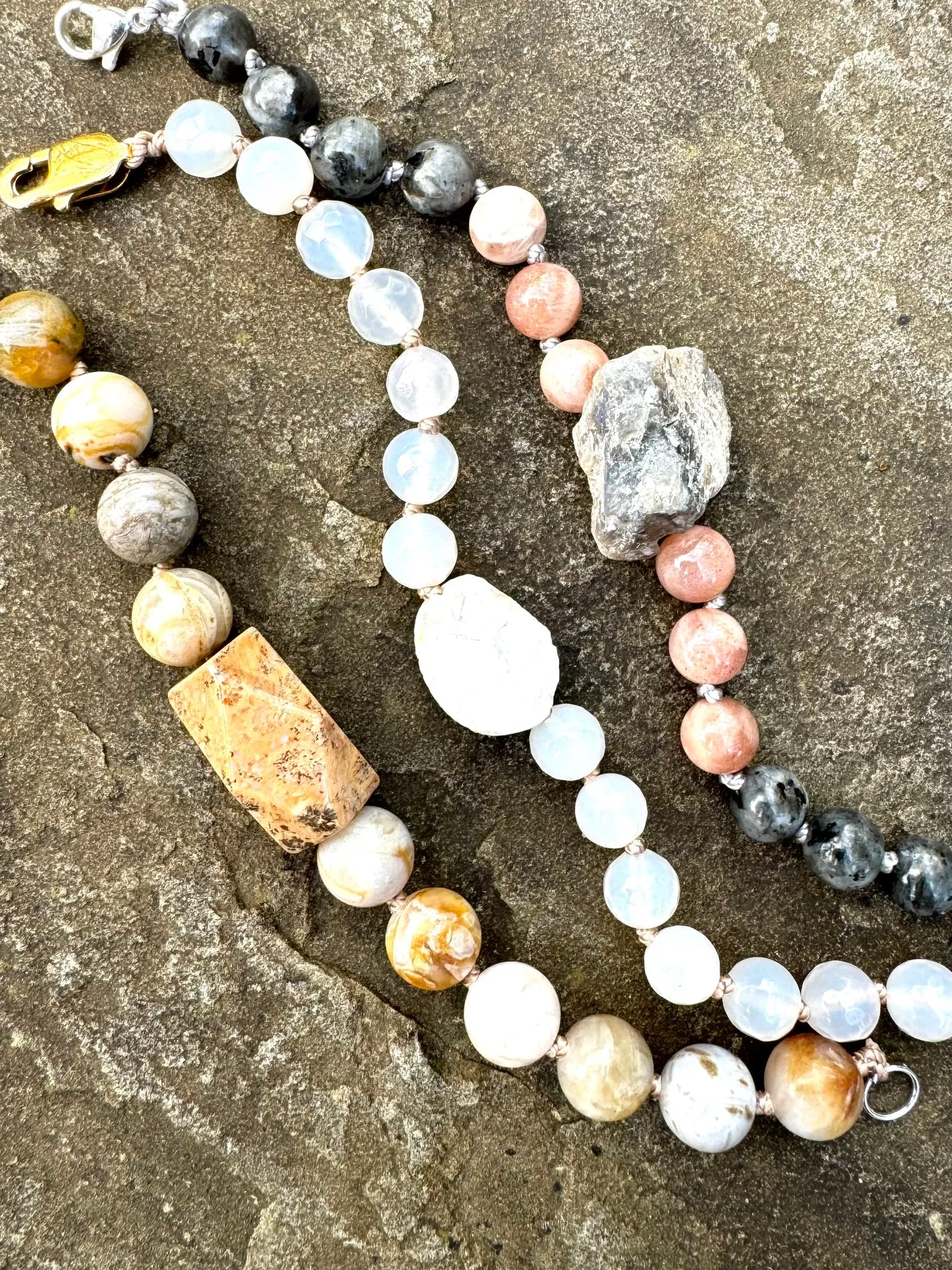 Labradorite, Anthracite and Sunstone Statement Bracelet