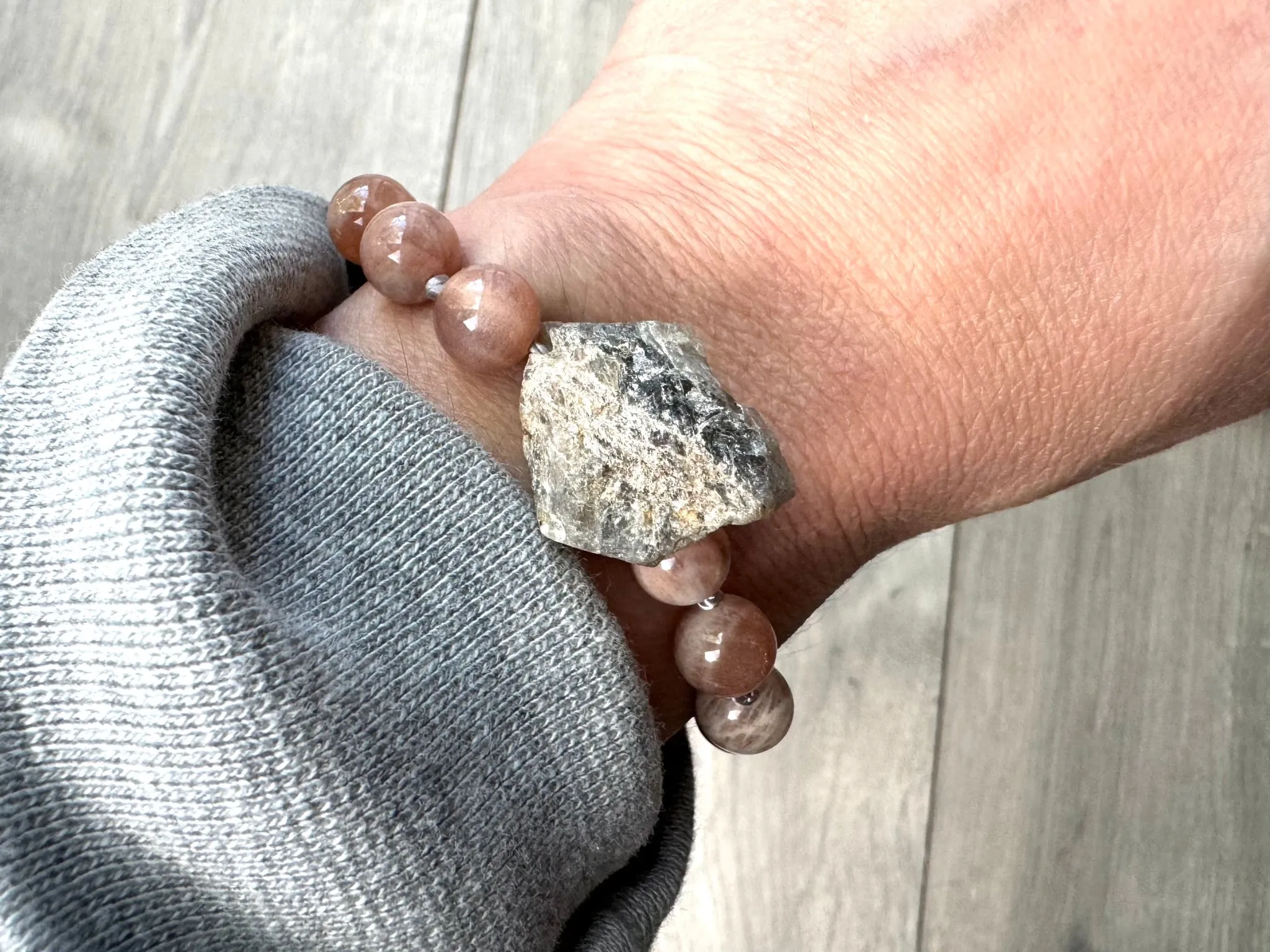 Labradorite, Anthracite and Sunstone Statement Bracelet