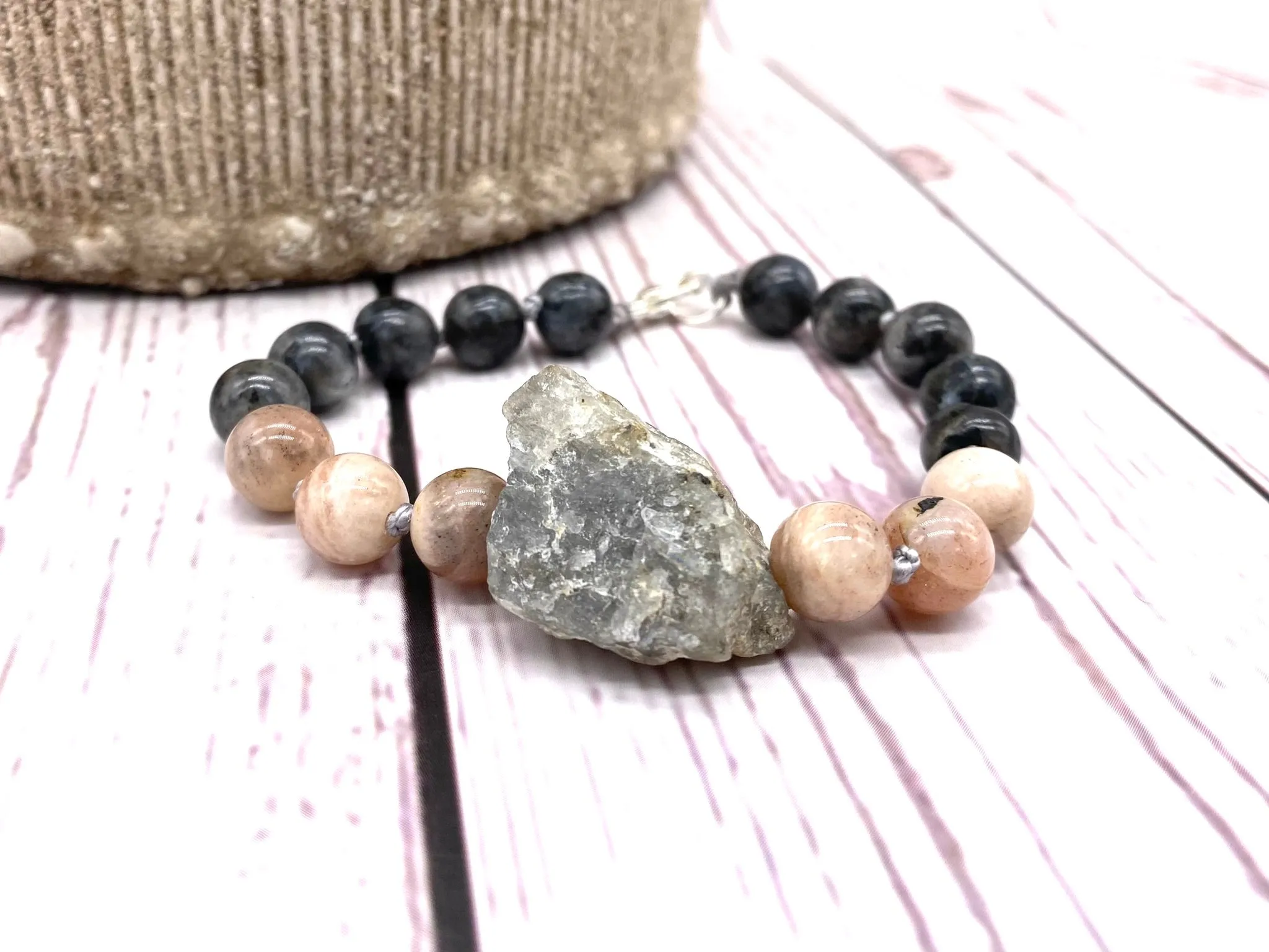 Labradorite, Anthracite and Sunstone Statement Bracelet