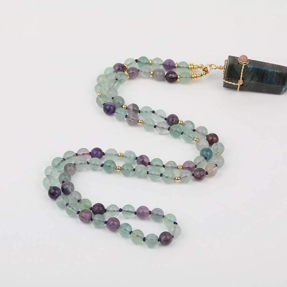 Labradorite Point Pendant & Fluorite Beads Necklace