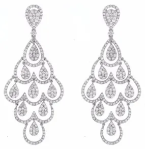 LARGE 3.34CT DIAMOND 14KT WHITE GOLD 3D TEAR DROP CHANDELIER HANGING EARRINGS