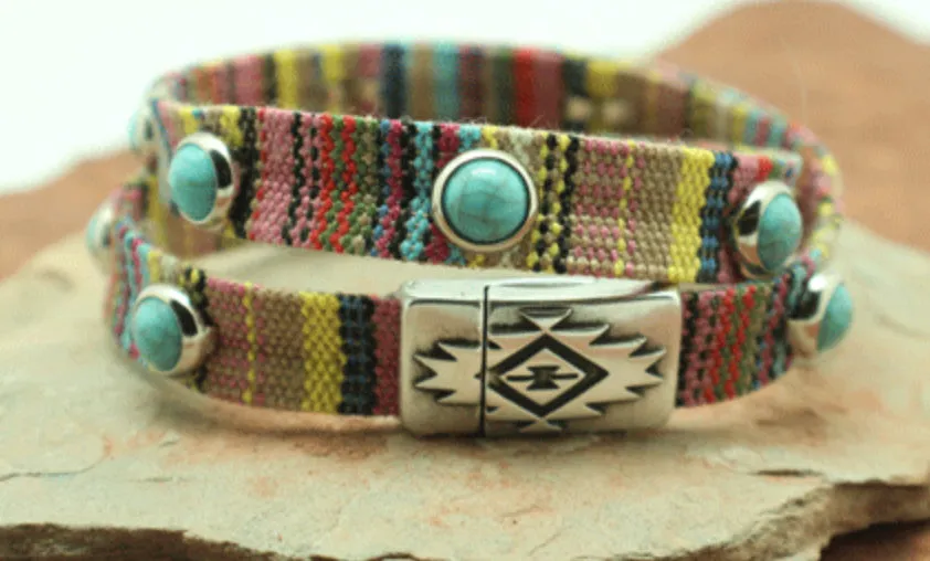 Laura Ingalls Women's Serape Pastel Turquoise Stud Wrap Bracelet B-372