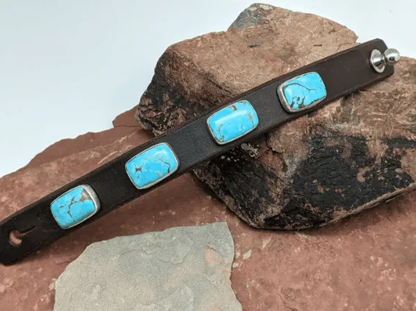 Laura Ingalls Women's Tyrone Turquoise Rock Candy Brown Leather Bracelet B-640