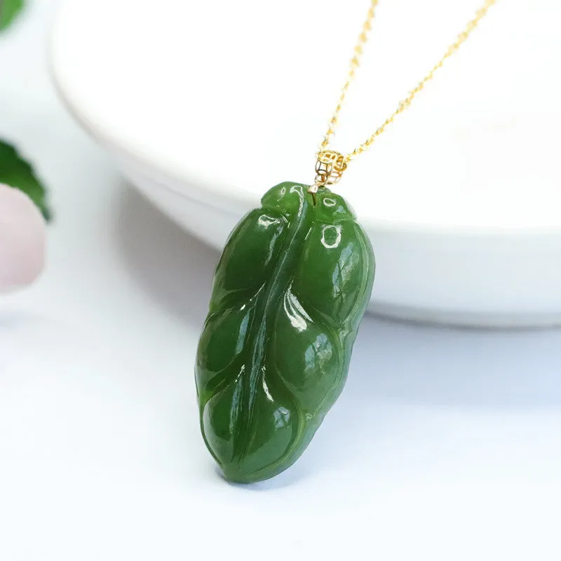 Leaf-shaped Hetian Jade Jasper Fortune Necklace - Sterling Silver