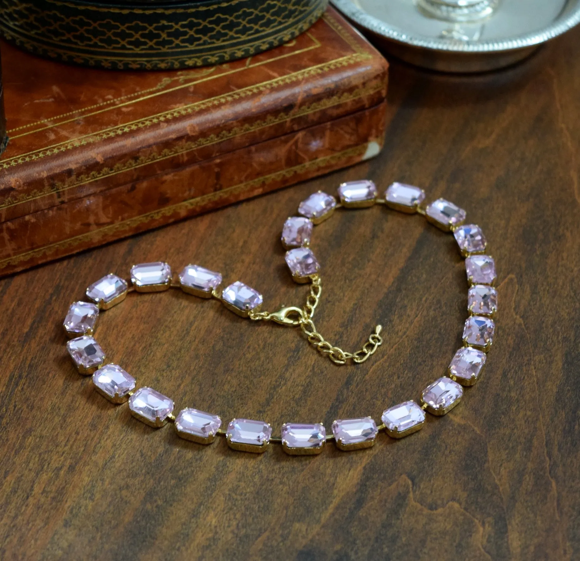 Light Pink Aurora Crystal Necklace - Medium Octagon