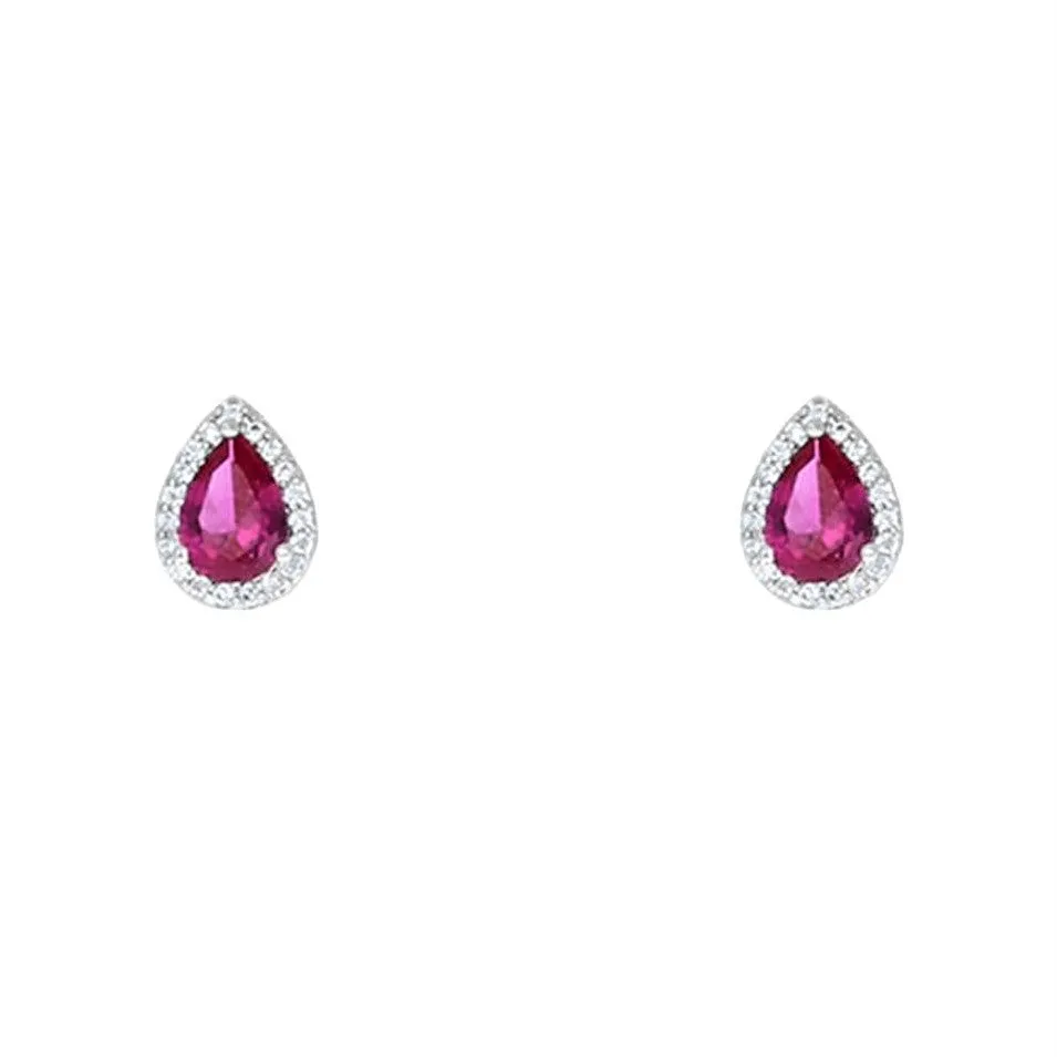 Lina Ruby Pear Halo CZ Earrings | 1.5ct