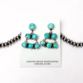 Lorenzo Sam | Navajo Handmade Sterling Silver Tiered Post Chandelier Earrings with Kingman Turquoise Stones