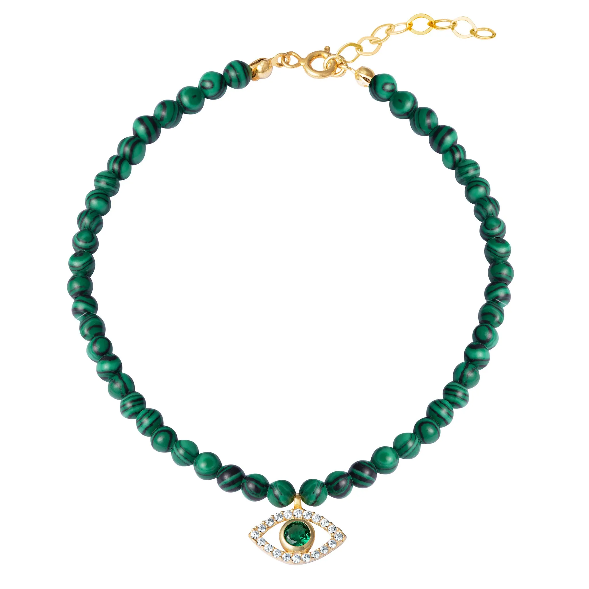 Malachite beaded green eye anklet