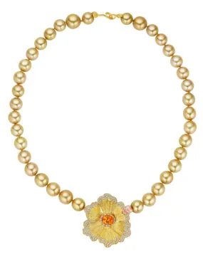 Mandarin Garnet and Golden South Sea Pearl Necklace