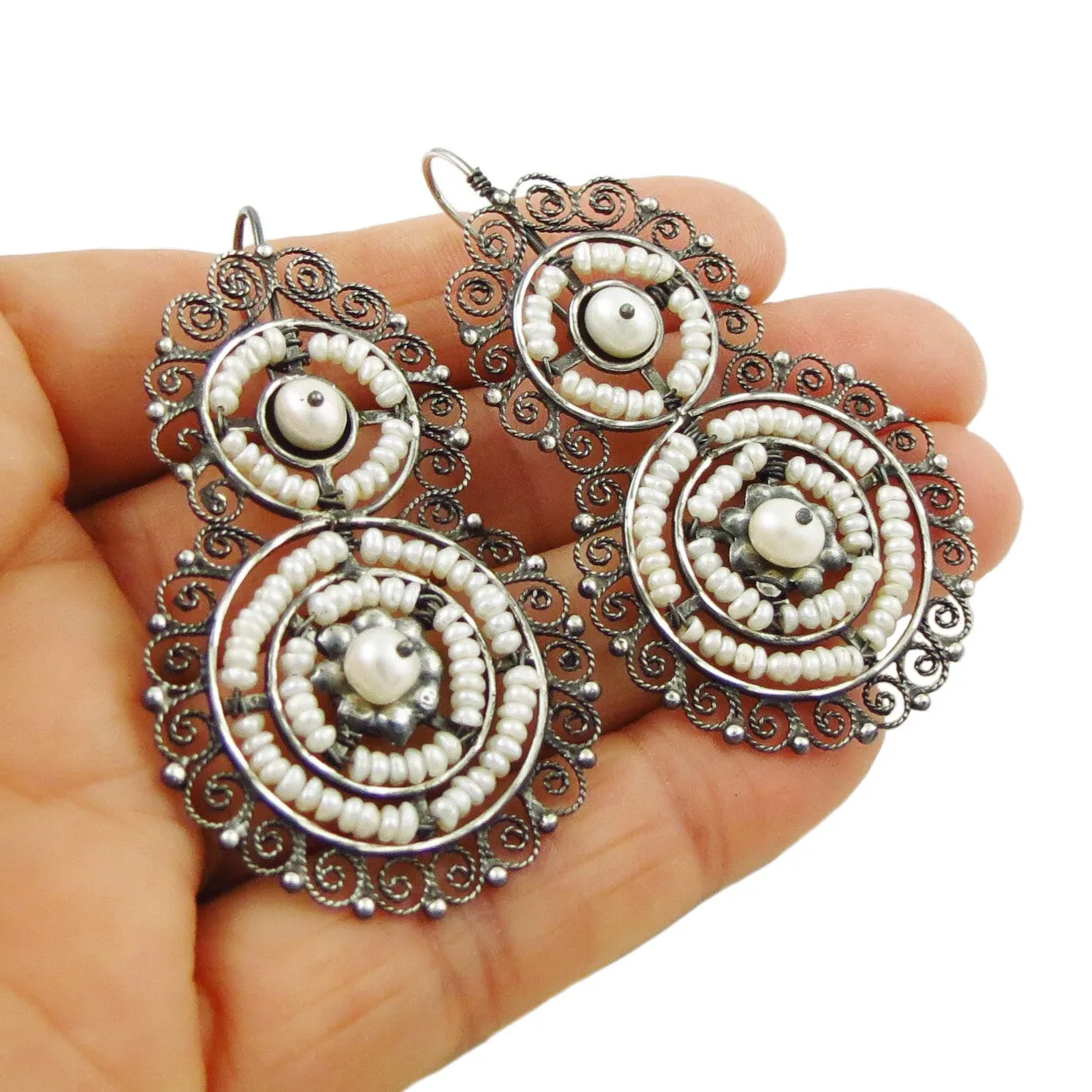 Maria Belen Sterling Silver Filigree Chandelier Earrings