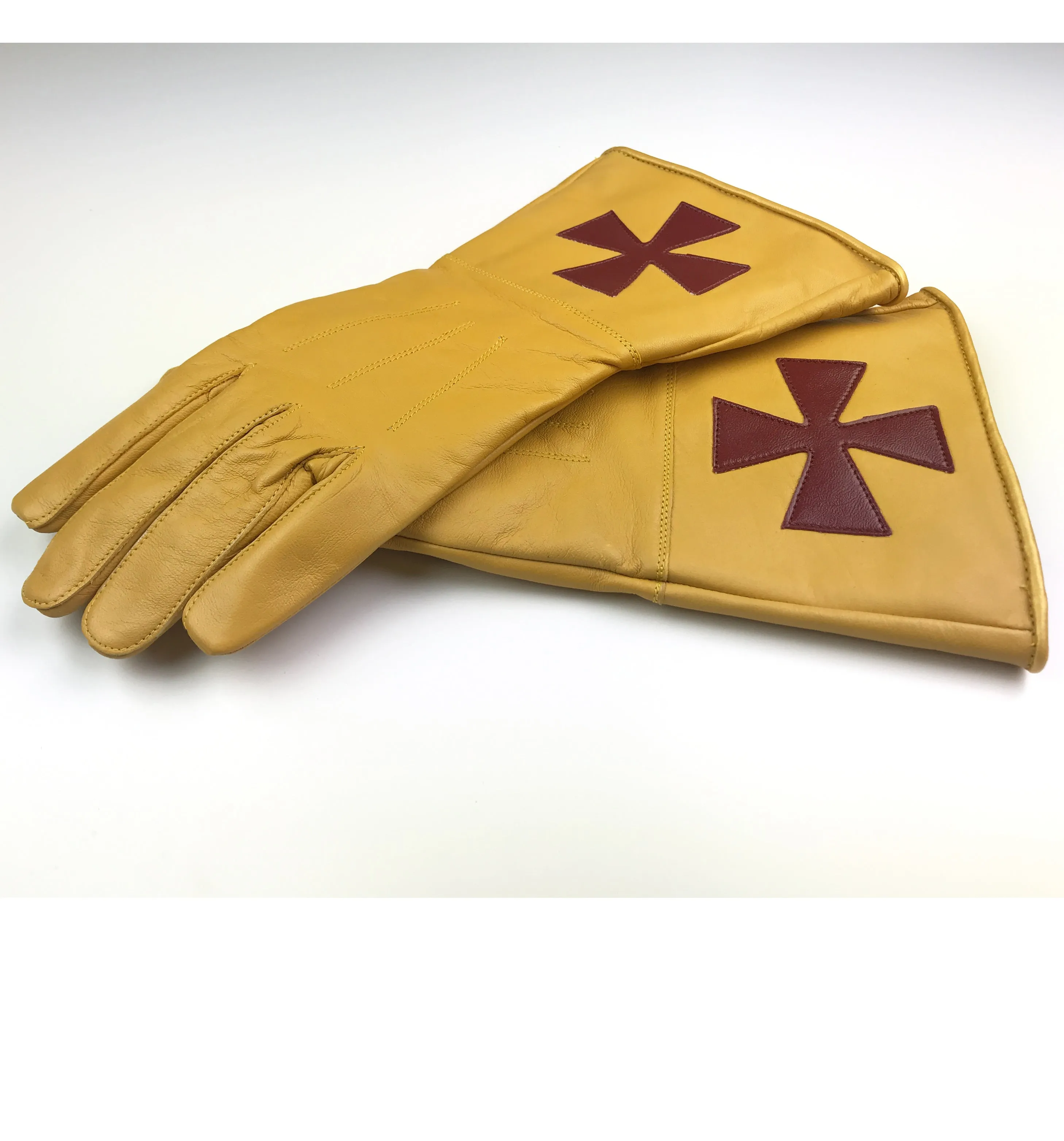 Masonic Knight Templar Gold Gauntlets Leather Gloves