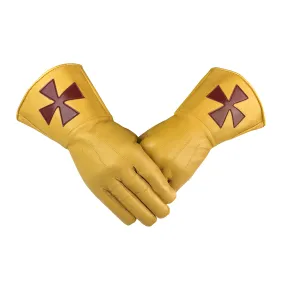 Masonic Knight Templar Gold Gauntlets Leather Gloves