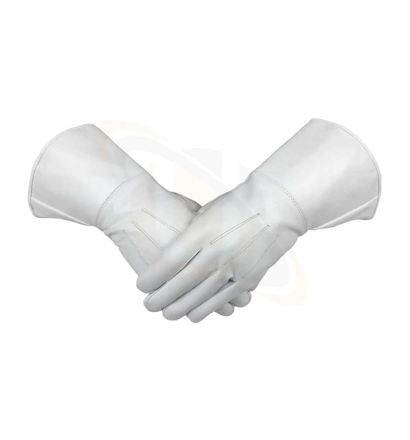 Masonic White Piper Drummer Leather Gauntlets/Gloves Plain