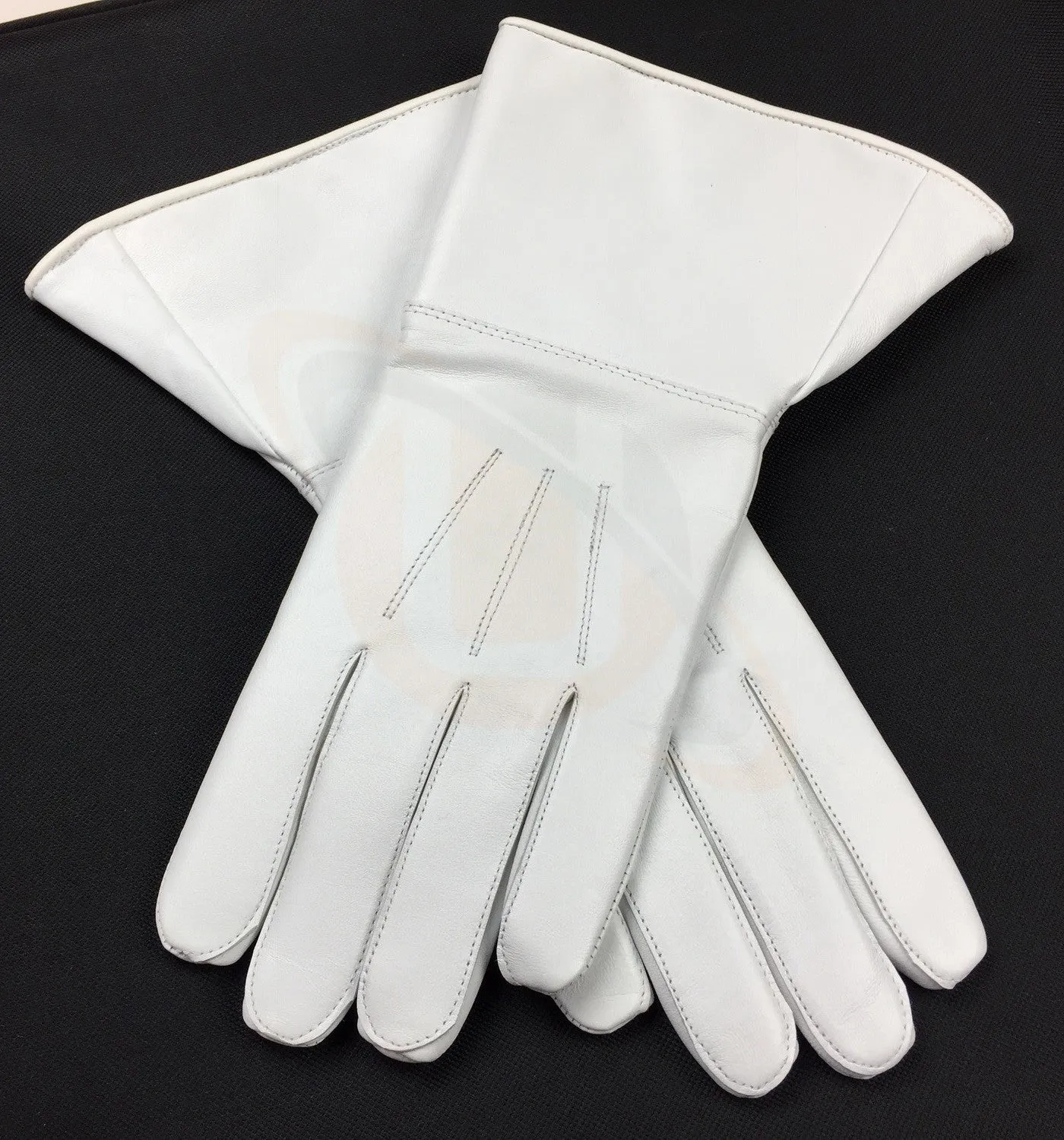 Masonic White Piper Drummer Leather Gauntlets/Gloves Plain