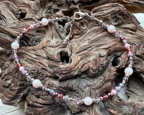 Mauve Pink Pearl Stainless Beaded Anklet