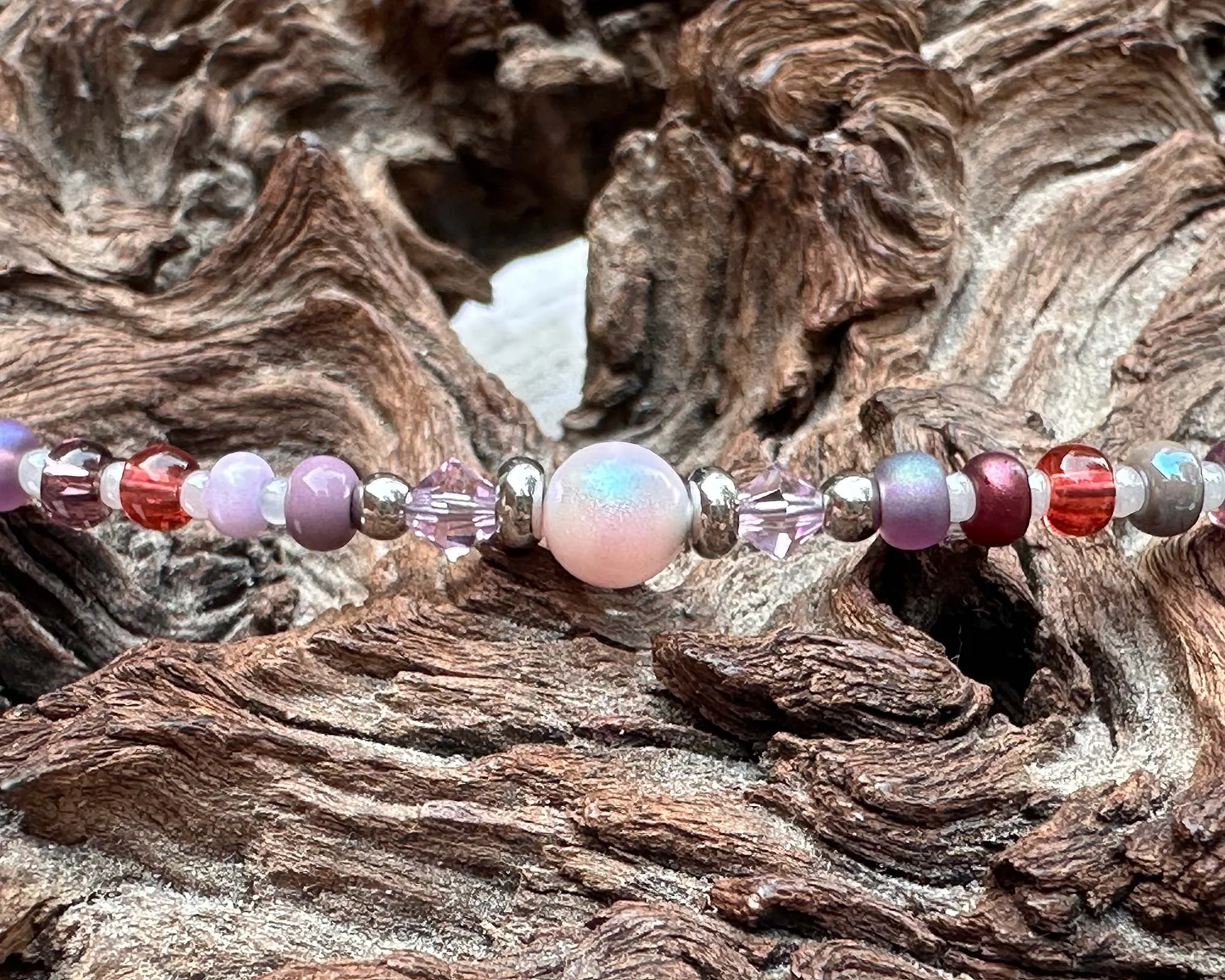 Mauve Pink Pearl Stainless Beaded Anklet