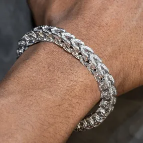 Mens White Gold Iced Out Solid Franco Bracelet