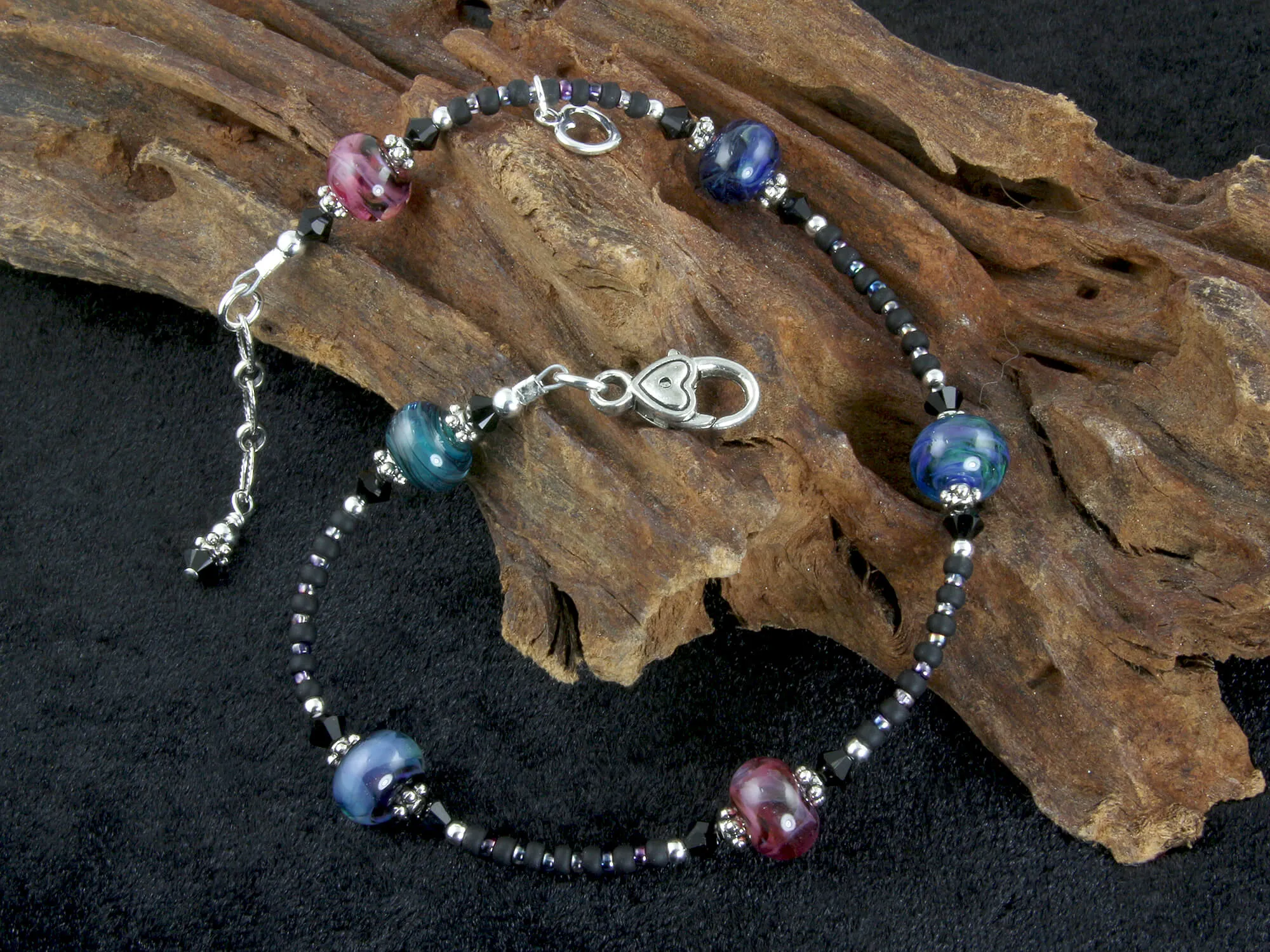 Midnight Color Lampwork Beaded Anklet