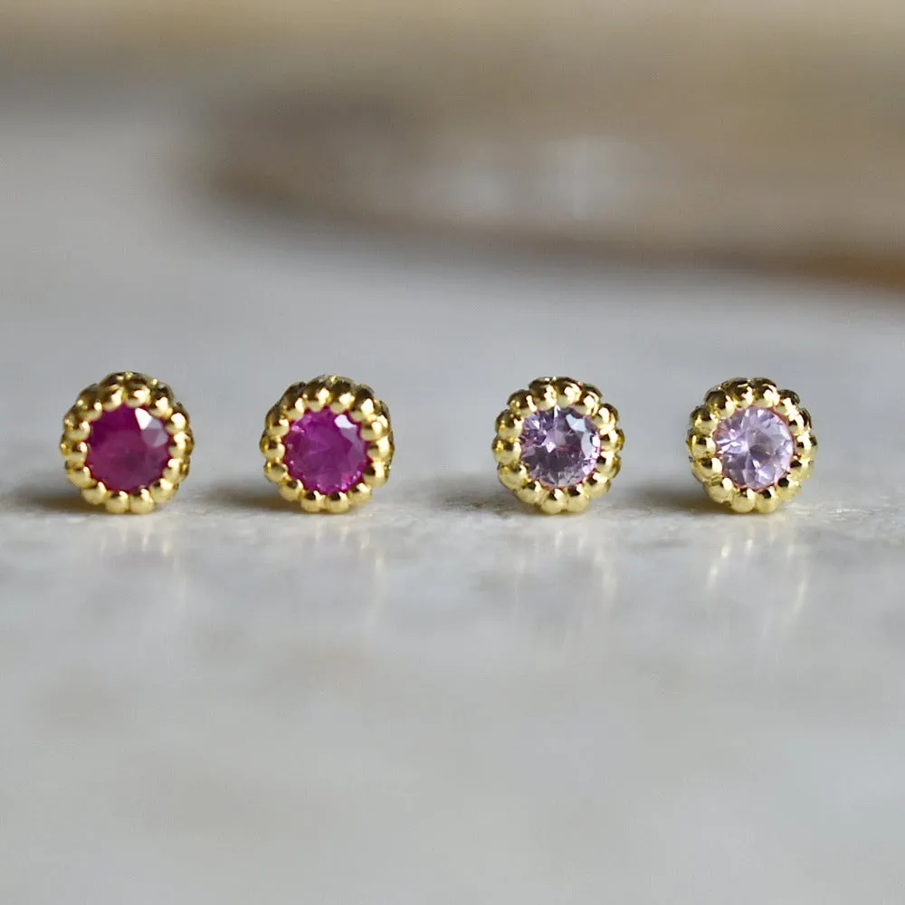 Milgrain Bezel Set Gemstone Stud Earrings