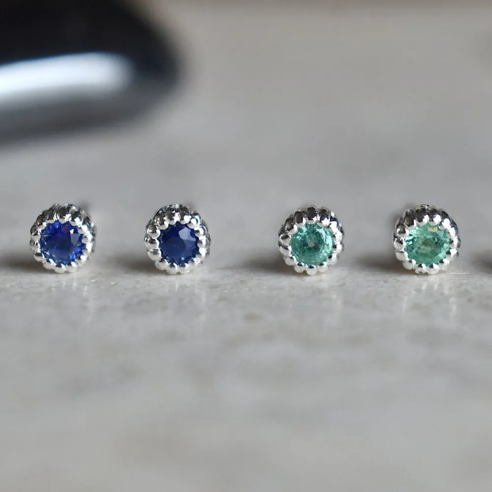 Milgrain Bezel Set Gemstone Stud Earrings