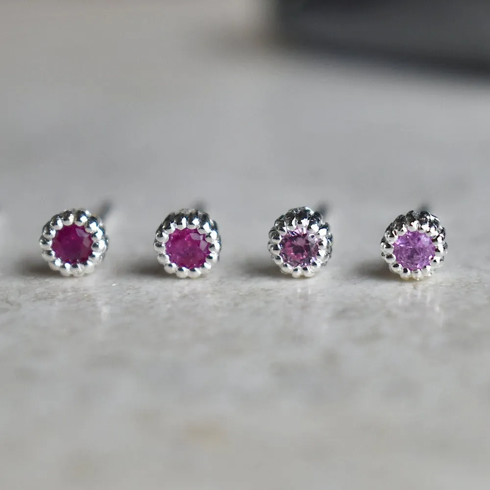 Milgrain Bezel Set Gemstone Stud Earrings