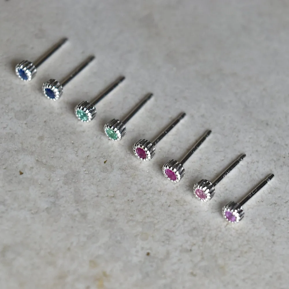 Milgrain Bezel Set Gemstone Stud Earrings